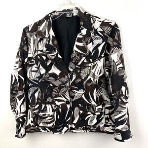 Chicos Womans Button Front Lined Blazer Brown Embroidery Floral Size Large? 2